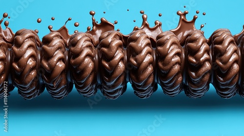 Chocolate-covered donuts arranged beautifully offer a delightful, chocolatey visual treat photo