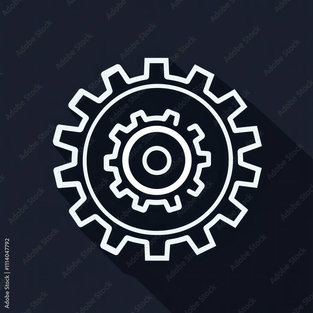White line gears icon on dark background. White line gears icon on dark background.