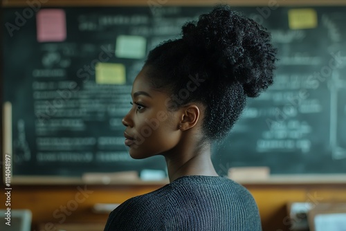 African American Teacher in a Classroom Delivering a Lesson to Students photo