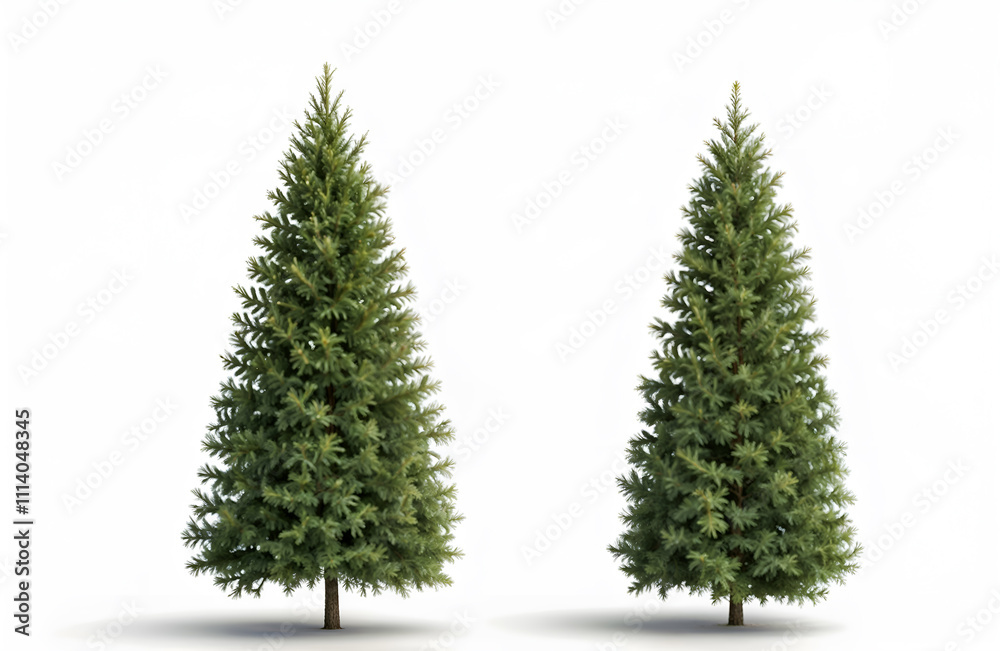 Pine trees of different sizes on a white background, symbolizing growth and nature themes. Generative AI Pine trees of different sizes on a white background, symbolizing growth and nature themes. Generative AI