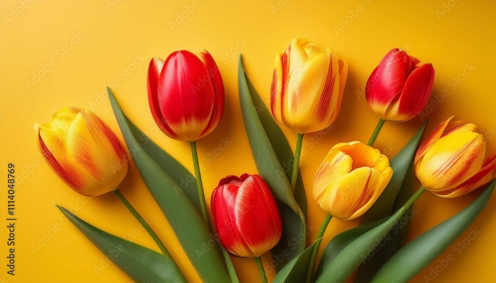 red yellow tulips on yellow background spring floral design fresh and vibrant red yellow tulips on yellow background spring floral design fresh and vibrant