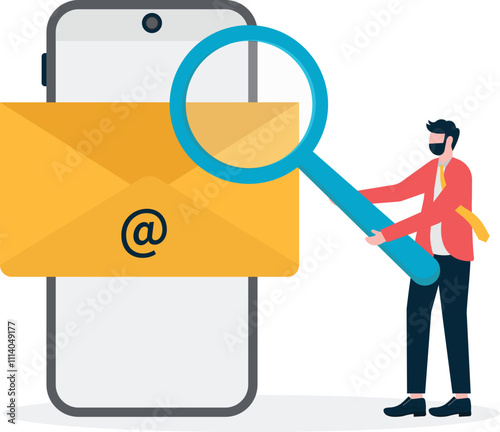 Email search via internet app vector illustration. Email search concept

