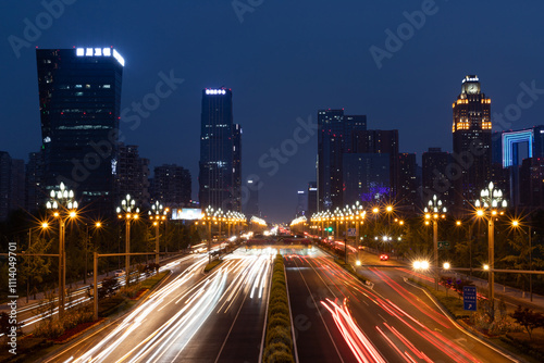 Night view of Century City section, Tianfu Avenue, Chengdu, Sichuan, China