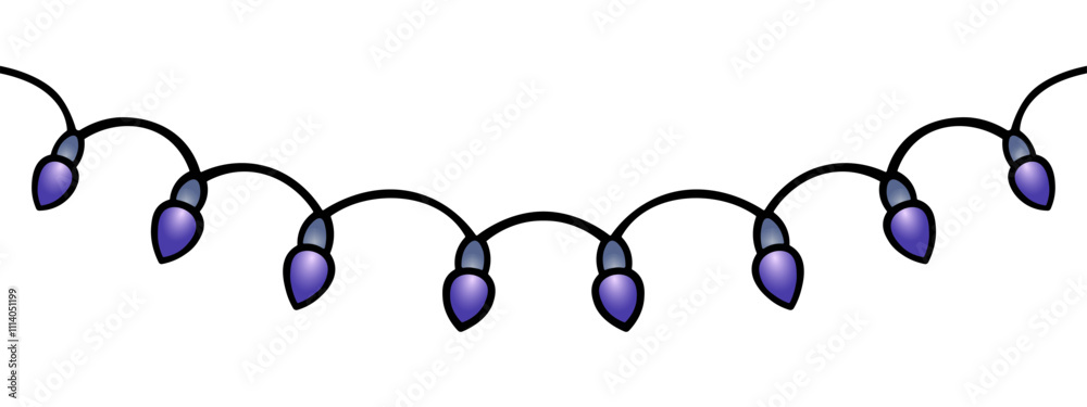 Christmas tree garland. Decorative ornament made of elongated purple bulbs. Color vector illustration. Isolated white background. Bright Christmas decoration. Electric lights. Christmas tree garland. Decorative ornament made of elongated purple bulbs. Color vector illustration. Isolated white background. Bright Christmas decoration. Electric lights.