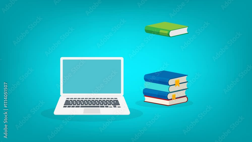 E-learning, online education at home. Concept of webinar, business online training, education on computer or e-learning concept. HD animation.	