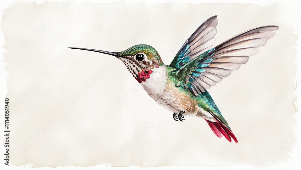Fototapeta premium Watercolor hummingbird isolated.