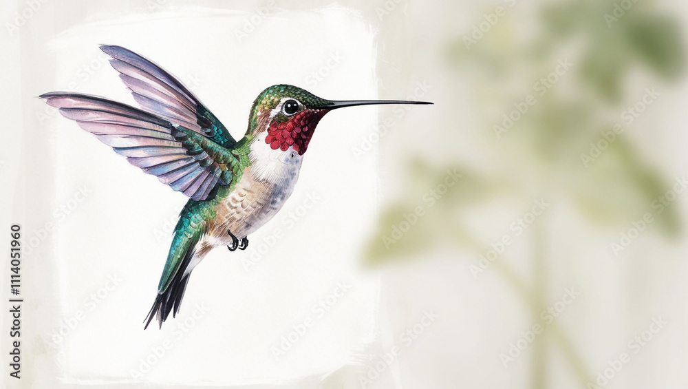 Fototapeta premium Watercolor hummingbird isolated.