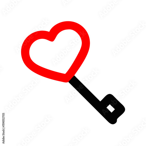 Heart-shaped key icon on a minimalist background for love or security concept
