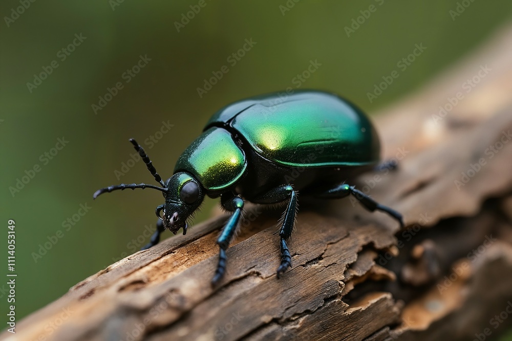 Vibrant Green Metallic Beetle on Rustic Wood - Close-Up Macro Photography Vibrant Green Metallic Beetle on Rustic Wood - Close-Up Macro Photography