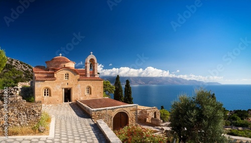 greek monastery in the spili crete greece photo