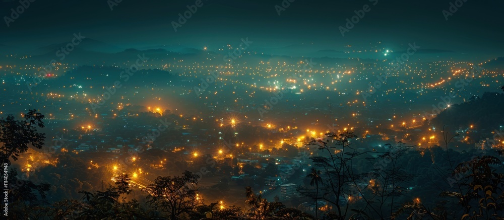 Fototapeta premium Night Cityscape With Foggy Lights
