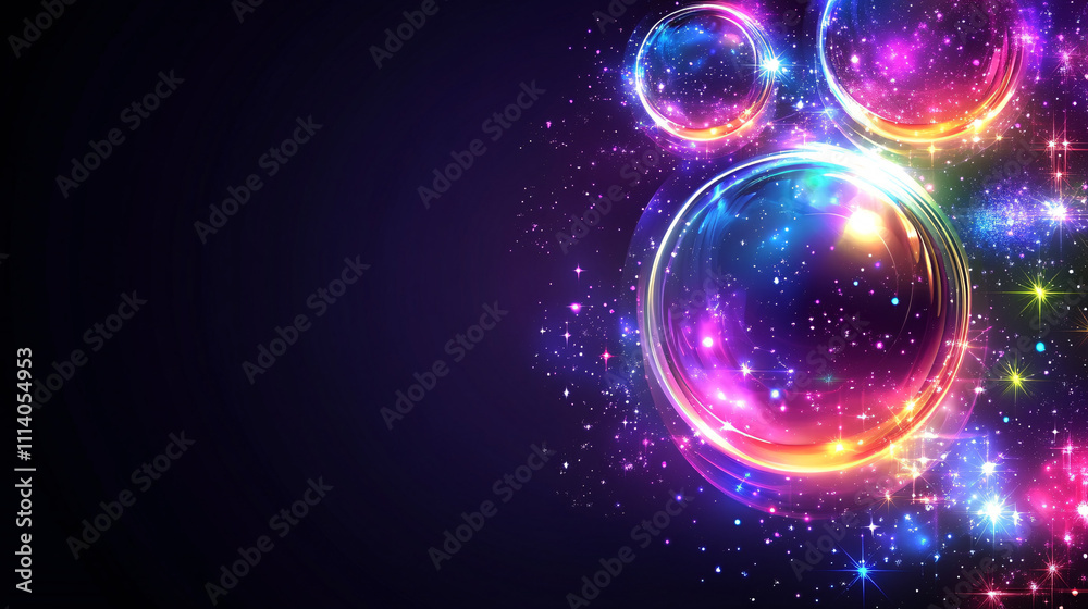 A vibrant display of colorful bubbles against a dark background, creating a dreamy and magical atmosphere. A vibrant display of colorful bubbles against a dark background, creating a dreamy and magical atmosphere.