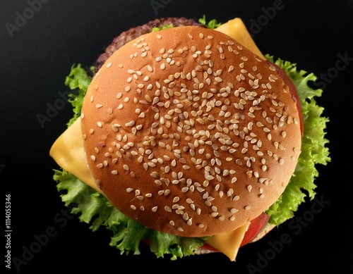 plein de hamburger vus de dessus sur un fond noir