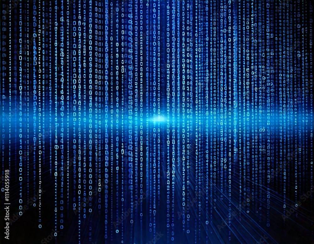 High-tech blue and black binary code backdrop, featuring glowing digits and abstract data design High-tech blue and black binary code backdrop, featuring glowing digits and abstract data design