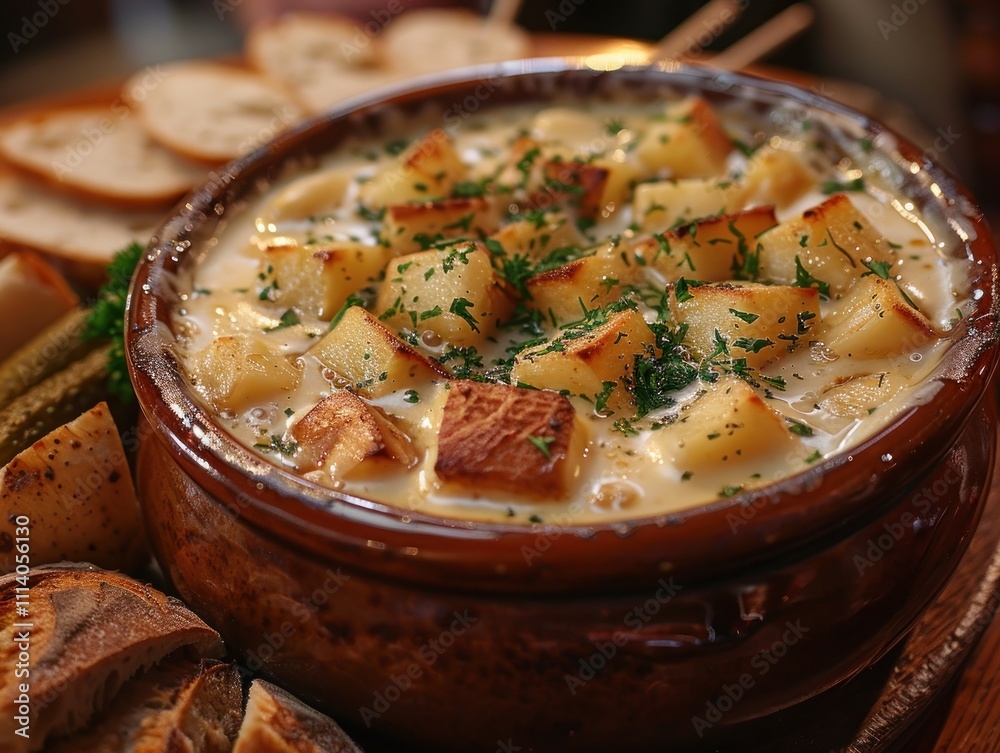 Close-up of a Delicious Pot of Creamy Potato Cheese Dip Close-up of a Delicious Pot of Creamy Potato Cheese Dip