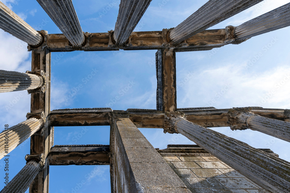 Fototapeta premium Aizonai antic city ruins with Zeus temple. Aizanoi ancient city in Cavdarhisar, Kutahya, Turkey.