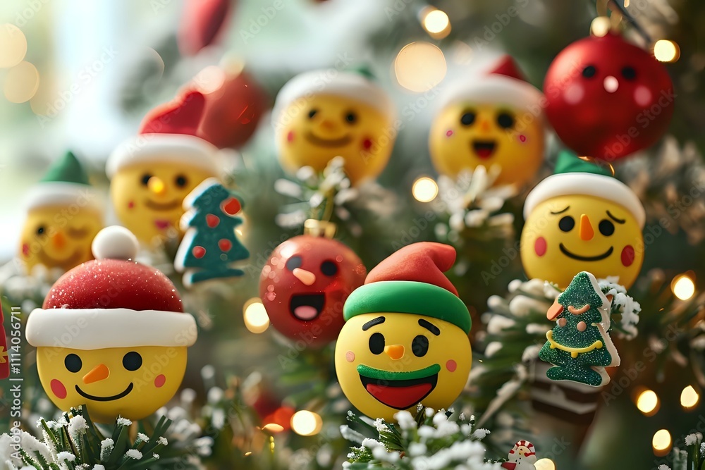 Smiling Festive Ornaments Decorate a Christmas Tree with Cheerful Holiday Spirit and Joyful Winter Wonderland Ambiance. Add Festive Decorations and Create a Magical Christmas Atmosphere. Smiling Festive Ornaments Decorate a Christmas Tree with Cheerful Holiday Spirit and Joyful Winter Wonderland Ambiance. Add Festive Decorations and Create a Magical Christmas Atmosphere.