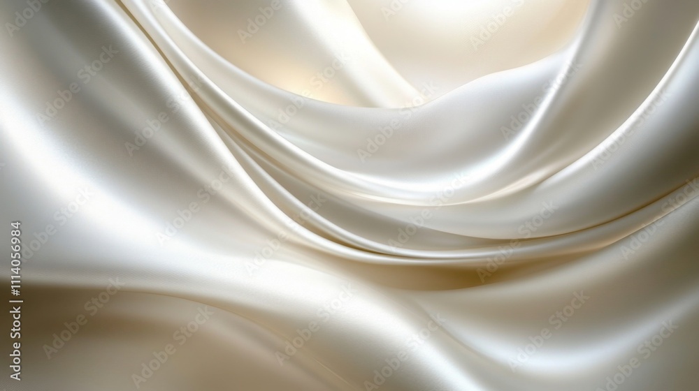 Soft Draped White Silk Fabric with Gentle Waves and Highlights Soft Draped White Silk Fabric with Gentle Waves and Highlights