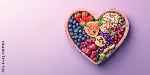 Heart-Shaped Bowl of Healthy Fruits Berries Nuts and Grains for a Balanced Diet