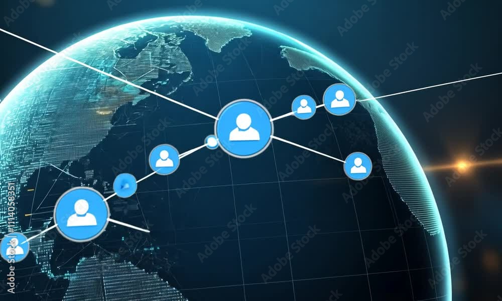A digital representation of Earth, showcasing a network of data connections and glowing lines, symbolizing global communication and technology.