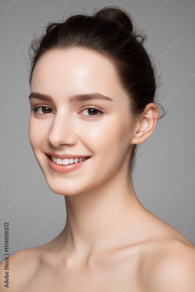 Radiant Young Woman with a Bun Hairstyle Smiling Radiant Young Woman with a Bun Hairstyle Smiling