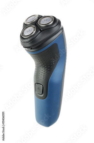 Electric shaver with three shaving heads isolated on white background. 