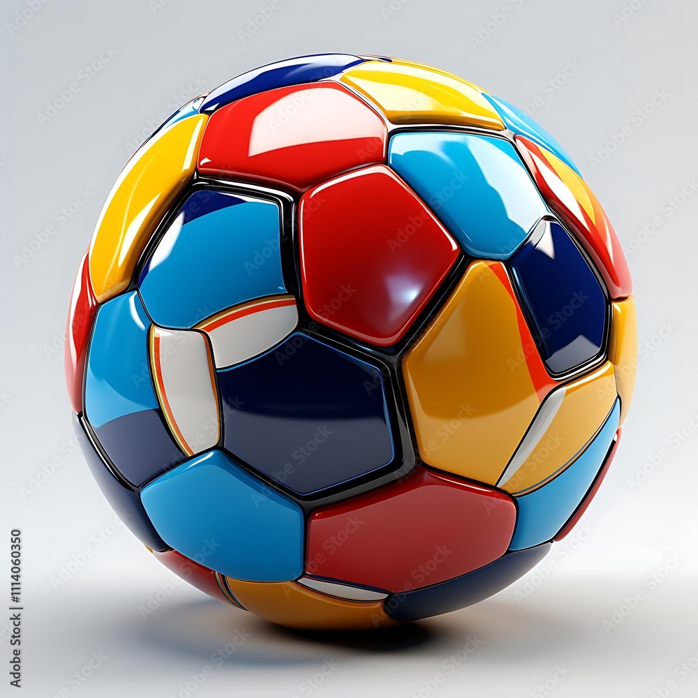 Fototapeta premium Colorful glossy soccer ball with hexagonal panels.