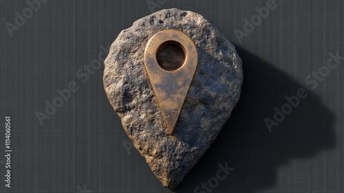 Location marker on shiny surface with golden effect and reflections for navigation and mapping