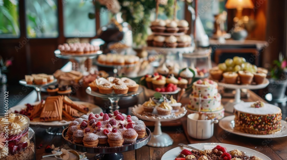 Delightful spread of international desserts at a charming cafe during International Dessert Day festivities Delightful spread of international desserts at a charming cafe during International Dessert Day festivities