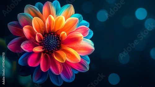 Vibrant Gradient Flower Design Highlighting Bold Petals Against Black Background Illustration