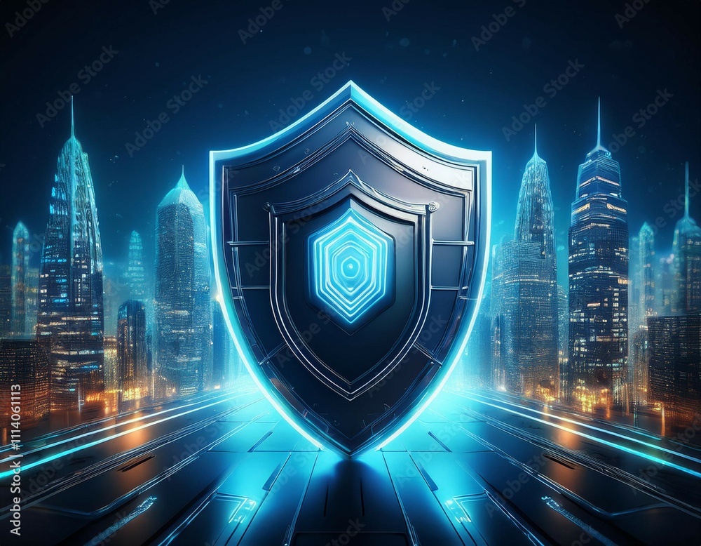 Fototapeta premium night city protection 3d render of a shielding metropolis ai generated