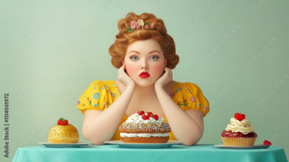 Obraz premium Baking delight a sweet treat showcase with a pensive baker at a charming table cozy environment whimsical concept
