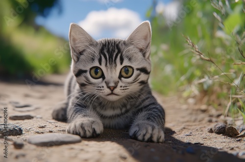 Wallpaper Mural 草原の小道で遊ぶ子猫の楽しそうな姿 Torontodigital.ca