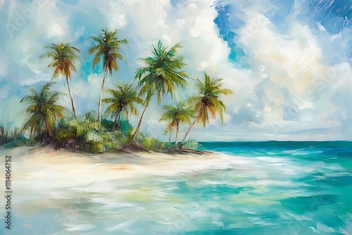 Tropical Island with Palm Trees Swaying in the Breeze photo