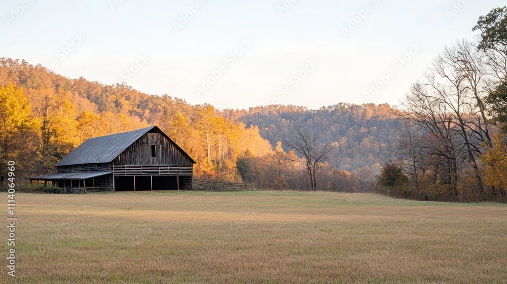 Rustic Wooden Barn in Autumnal Landscape Rustic Wooden Barn in Autumnal Landscape