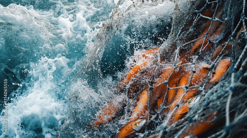 fishing sector. industrial fishing vessel. A variety of saltwater fish fill the net. Salmon, water from the Pacific Ocean. excellent quality image. fishing sector. industrial fishing vessel. A variety of saltwater fish fill the net. Salmon, water from the Pacific Ocean. excellent quality image.