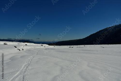 Llaima Vulcano in Conguillio national park patagonia chile snow landscape photo