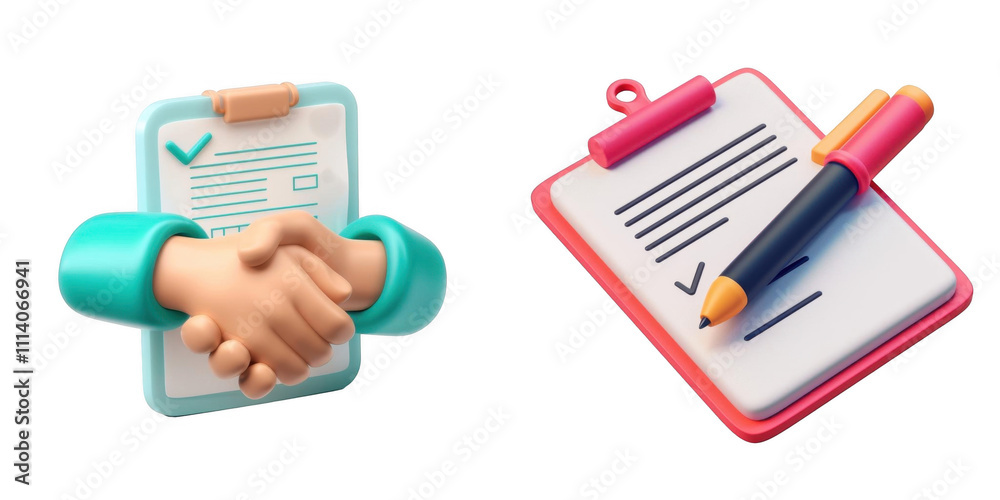 3d render contract isolated on transparent background Cartoon Illustration in plastic style
