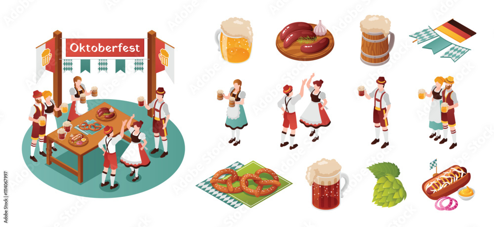 Fototapeta premium Isometric Oktoberfest Celebration with Bavarian Elements
