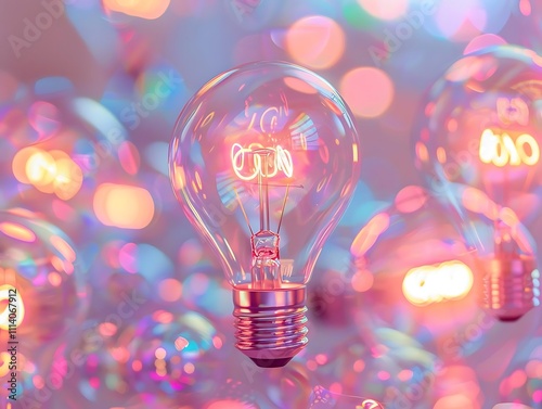 Close-up of glowing light bulbs with pastel background, symbolizing ideas and innovation.