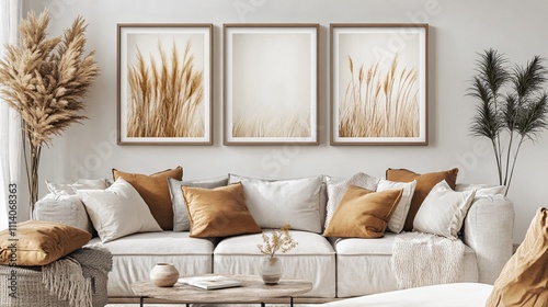 A cozy and stylish sofa in a modern living room, creating a comfortable and elegant home atmosphere.