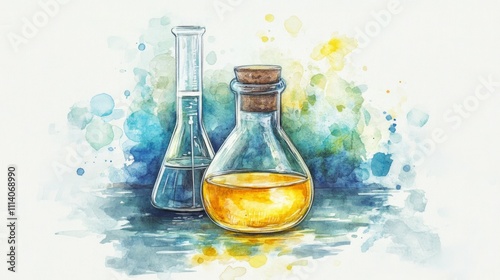 Chemistry tubes, methyl Sulfonyl Methane powder, watercolor illustration photo