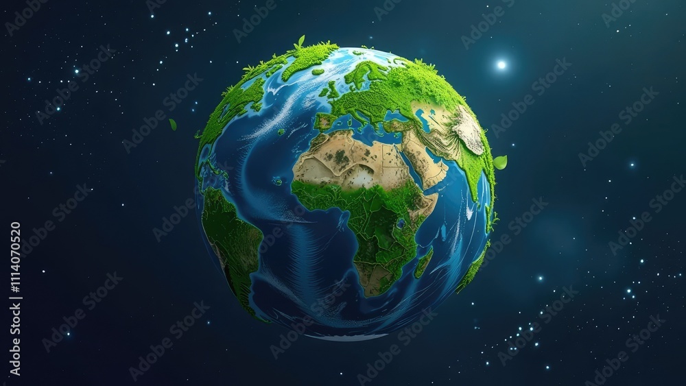 Fototapeta premium Earth Globe Covered In Green Leaves, Ecology Concept. Happy Earth Day