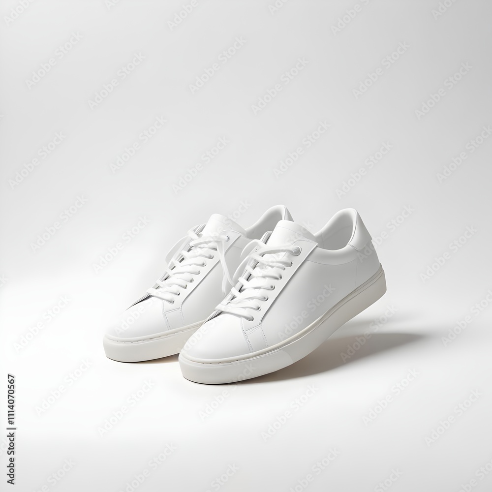 Minimalist White Sneaker Displayed Flat on a Clean Studio Background Minimalist White Sneaker Displayed Flat on a Clean Studio Background