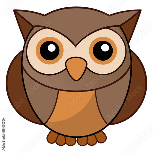 kawaii cute owl in brown pastel colors on a white background