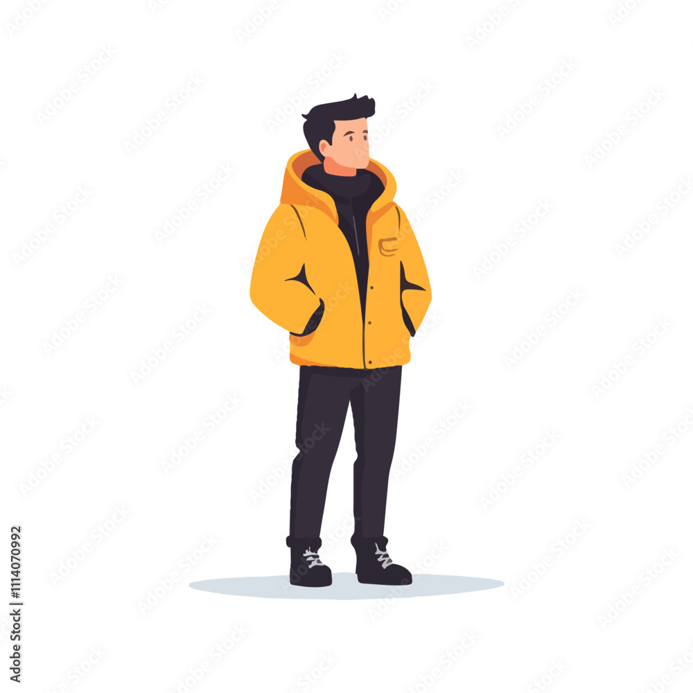 character of a person with yellow jacket on winter character of a person with yellow jacket on winter