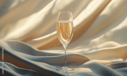 A flute of sparkling wine concentered on a pure covering. photo