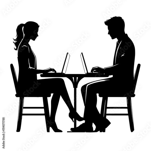 two people working together, man and woman working on laptop together , team work 