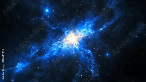 A glowing starburst region within a galaxy filled with young blue stars