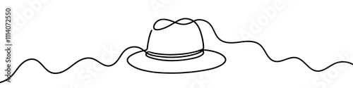Minimalist single line sketch of elegant fedora hat, representing fashion, style, and vintage accessories